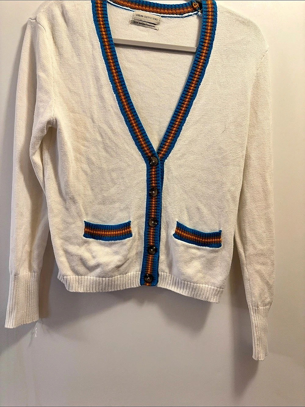 Color Block Cardigan in White & Blue Like New
